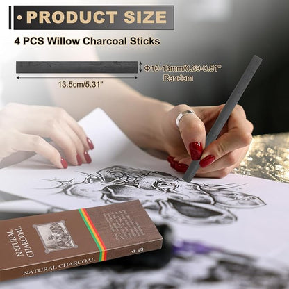 MECCANIXITY Willow Charcoal Sticks, 10-13mm Willow Charcoal Pencils Soft Sketch - Image 2