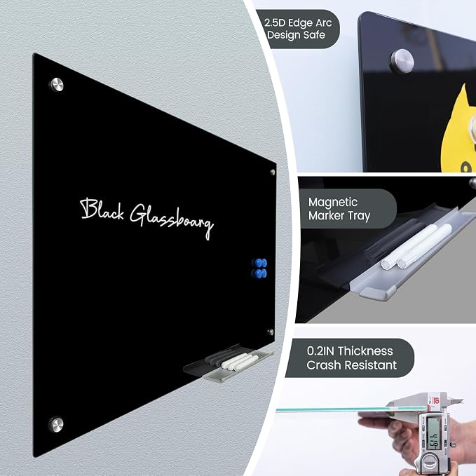 Magnetic Glass Black Board 48"x36" Glass Dry Erase Blackboard Tempered Glass - Image 6