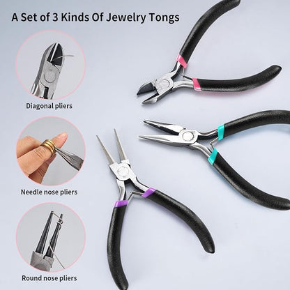 3 Pcs Jewelry Making Tools Pliers Kit, Includes Needle Nose/Round Nose - Image 4