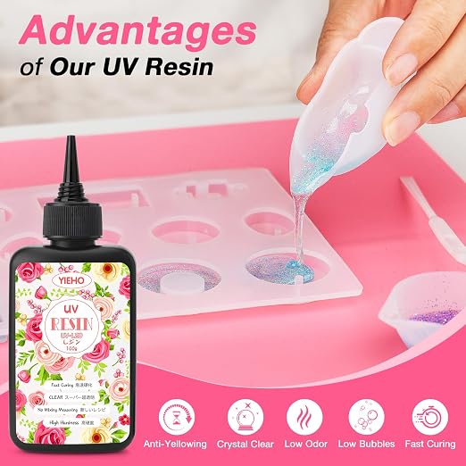 YIEHO 300g UV Resin Kit with Light and Molds, Upgraded Crystal Clear Hard UV - Image 3