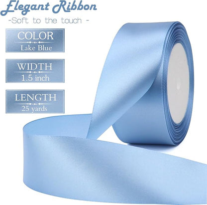 Lake Blue Solid Satin Ribbon 1-1/2 Inch 25 Yards Solid Polyester Fabric Ribbon - Image 2