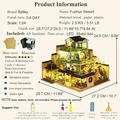 Spilay Dollhouse DIY Miniature Wooden Furniture Kit, Mini Handmade Big Castle - Image 4