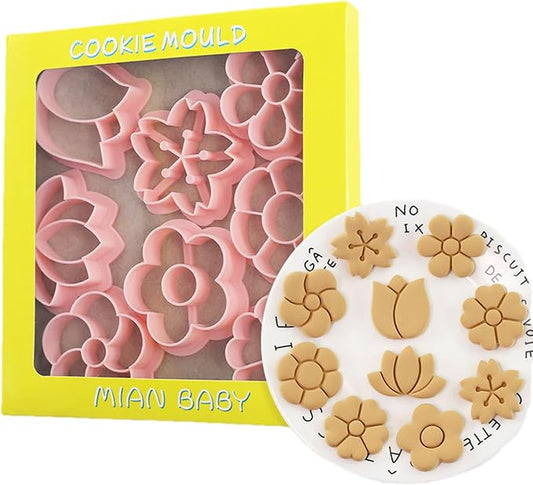 Flower Cookie Cutters Set, 3D Pressable Cookie Cutters Small Flower Biscuit by GULELAYAR