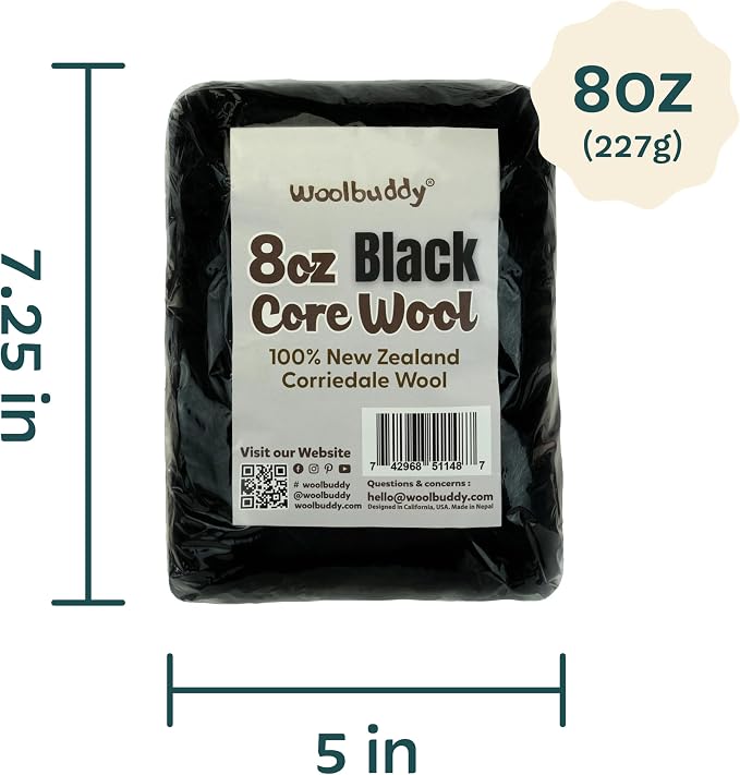 Woolbuddy Needle Felting Wool – 8oz Chunky Wool Roving in Black, Felting Wool - Image 9