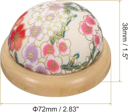 HARFINGTON Pin Cushion Wooden Base Japanese Style Round Pincushion Needle Holder - Image 2