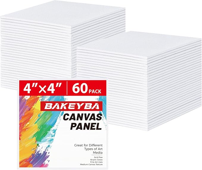 Mini Canvas Boards for Painting 60 Pack, 4x4 Inch Canvas Panels, 100% Cotton by Unknown