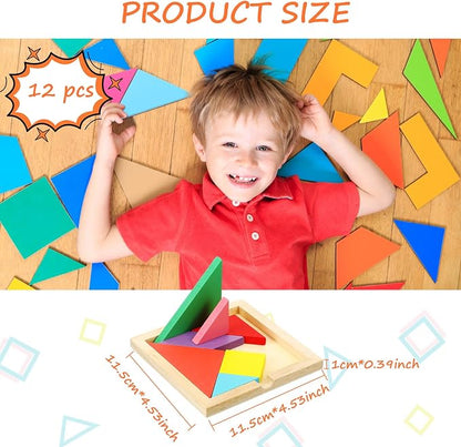 Meooeck 12 Pack Tangrams Wooden Puzzles Tangrams Classroom Set - Image 2