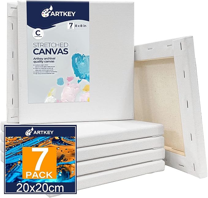 Stretched Canvases for Painting 8x8 Inch 7-Pack, 10 oz Triple Primed Acid-Free by Artkey