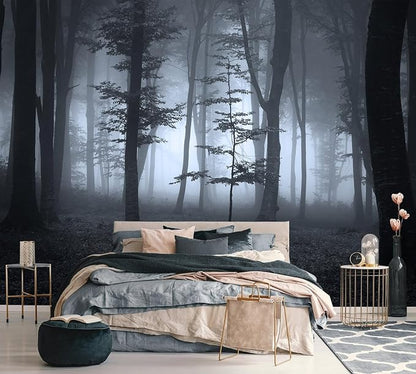 AFZEVEB-Foggy Dark Forest Wallpaper Landscape Tree Wall murals by all