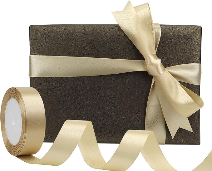 Champagne Solid Satin Ribbon 1 Inch 25 Yards Solid Polyester Fabric Ribbon - Image 5