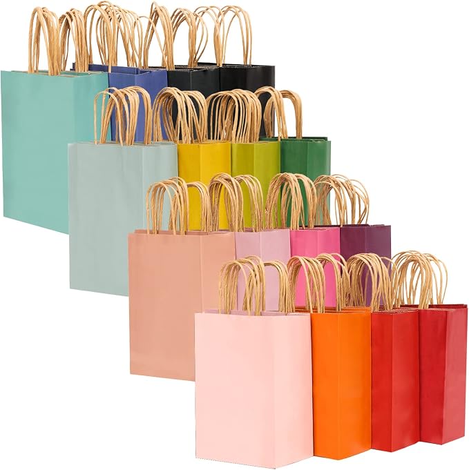 qiqee 32-Packs Paper Bags with Handles Bulk 7.6"x4.75"x10.5" Medium Gift Bags by Qiqee