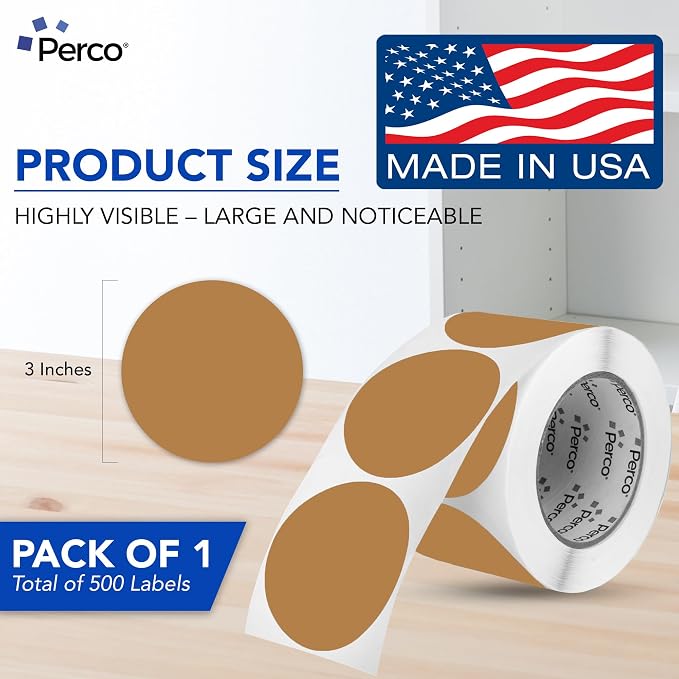 Perco Kraft Brown 3-Inch Round Circle Dot Sticker Labels - Image 2
