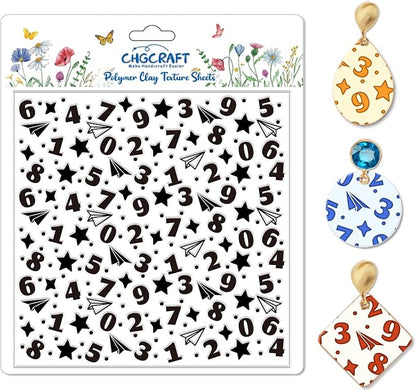 CHGCRAFT Numbers Pattern Polymer Clay Texture Sheet Stars and Paper Airplanes by chgcraft