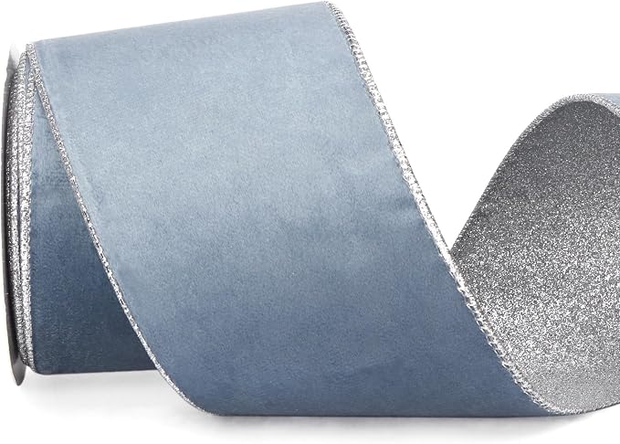 Ribbli Dusty Blue Velvet Wired Ribbon 4 Inch Dusty Blue Velvet by Ribbli