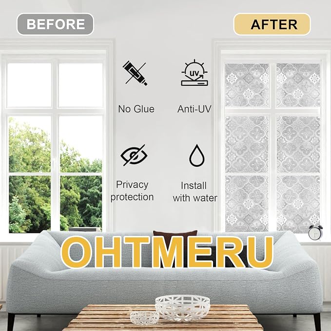 Window Privacy Film Decorative for Front Door, Bathroom Static Cling Stained - Image 3