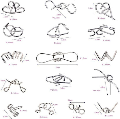 Ahyuan Metal Wire Puzzles Set of 16 Large Thick IQ Test Mind Games Toys Brain - Image 2