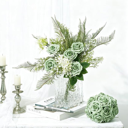 Artificial Flowers Foam Fake Roses 25pcs Green Roses - Image 5