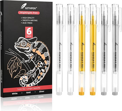 Gold Silver White Gel Pens, 1mm Fine Point Gel Ink Pen Opaque Archival Ink Pens by GETHPEN