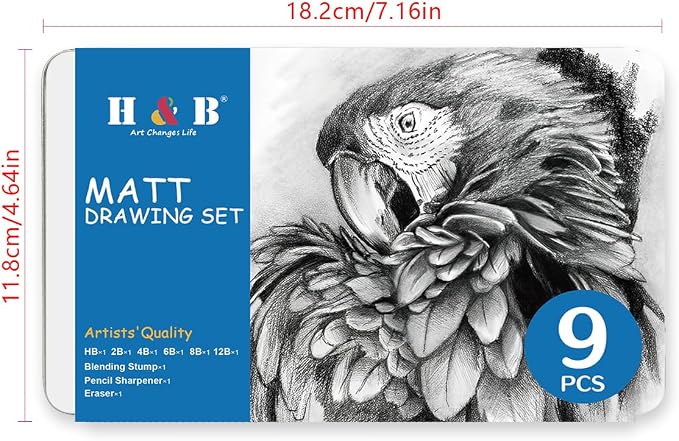 H & B Profession Sketch Pencils 9-Piece, Matte Sketch pencils, Sketch Pencil Set - Image 2
