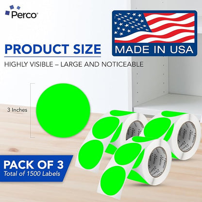 Perco Fluorescent Green 3-Inch Round Circle Dot Sticker Labels - Image 2