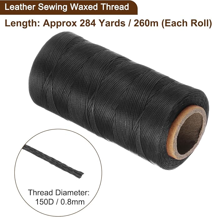 Uxcell 150D 0.8mm Flat Waxed Thread, 284 Yards Polyester, Leather Sewing Waxed - Image 3
