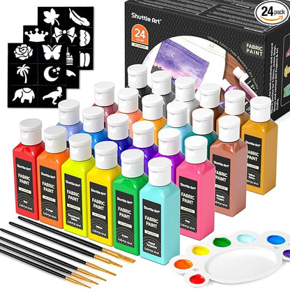 Shuttle Art Fabric Paint 24 Colors Permanent Soft Fabric Paint in Bottles by ShuttleArt