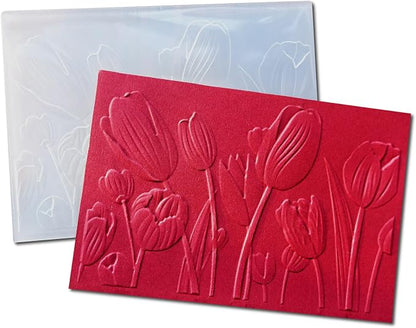 NZJ 3D Texured Spring Happy Mother's Day Flower Tulip Plastic Embossing Folders by NZJ