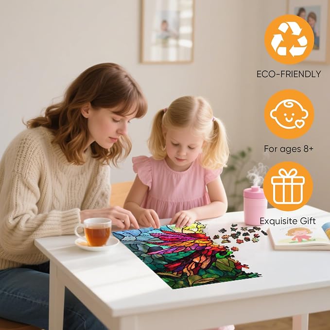 Wooden Puzzles for Adults, Stained Glass Puzzles 200 Pieces, Unique Shaped - Image 4