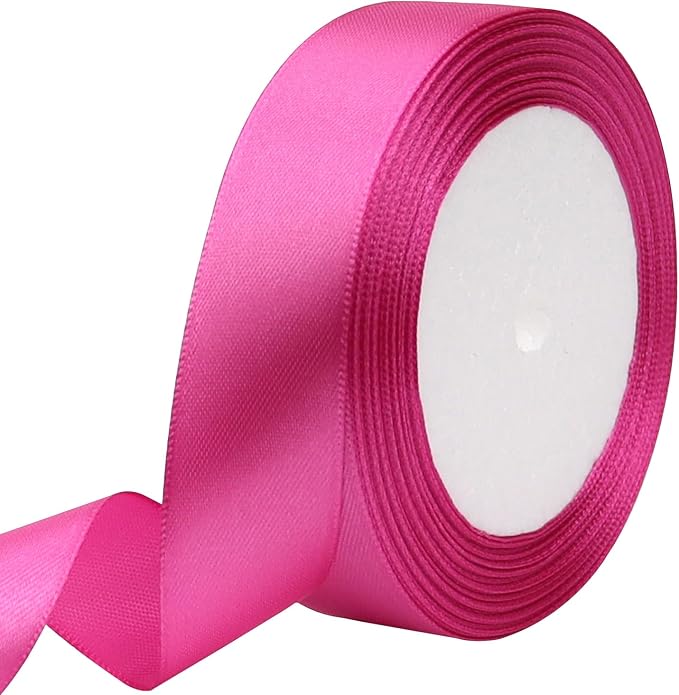 Hot Pink Solid Satin Ribbon 1 Inch 25 Yards Solid Polyester Fabric Ribbon by Riunbb