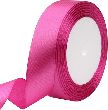Hot Pink Solid Satin Ribbon 1 Inch 25 Yards Solid Polyester Fabric Ribbon by Riunbb