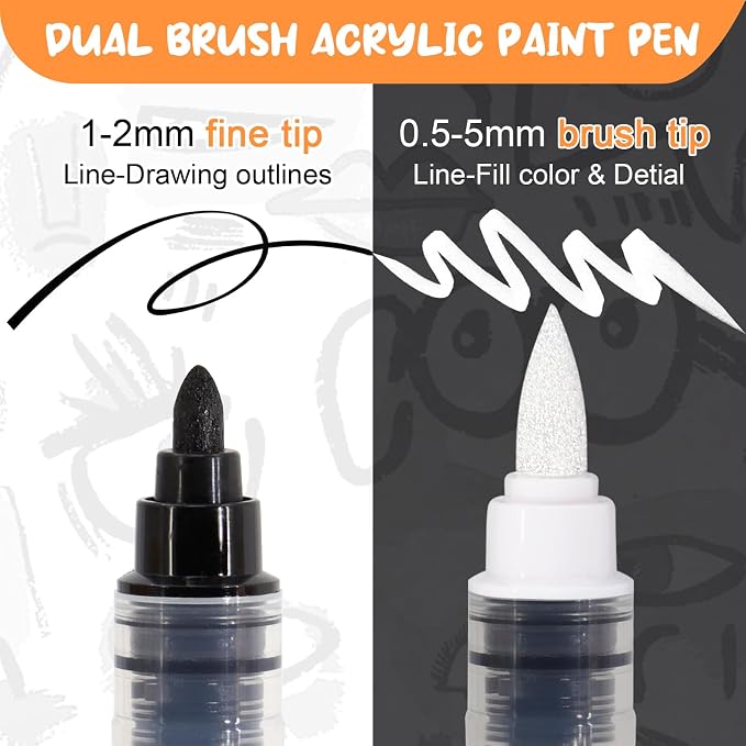 Black White Acrylic Paint Pen Brush - Image 3