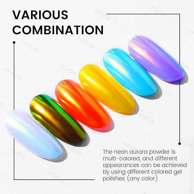 Ownest 4 Pcs Neon Chrome Nail Powder, Unicorn Chrome Nails Glitter Pigment - Image 4