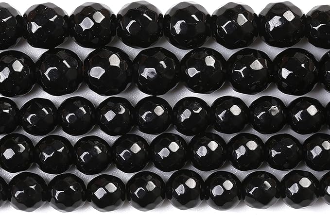 45pcs 8mm Natural Faceted Black Agate Stone Beads by NaturalStoneBeads