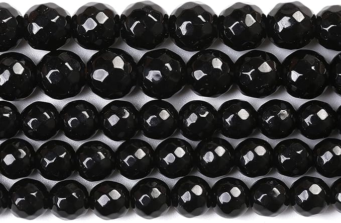 32pcs 12mm Natural Faceted Black Agate Stone Beads by NaturalStoneBeads