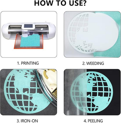 guangyintong Glow Glitter Cyan Heat Transfer Vinyl HTV Rolls, Glitter HTV Vinyl - Image 3
