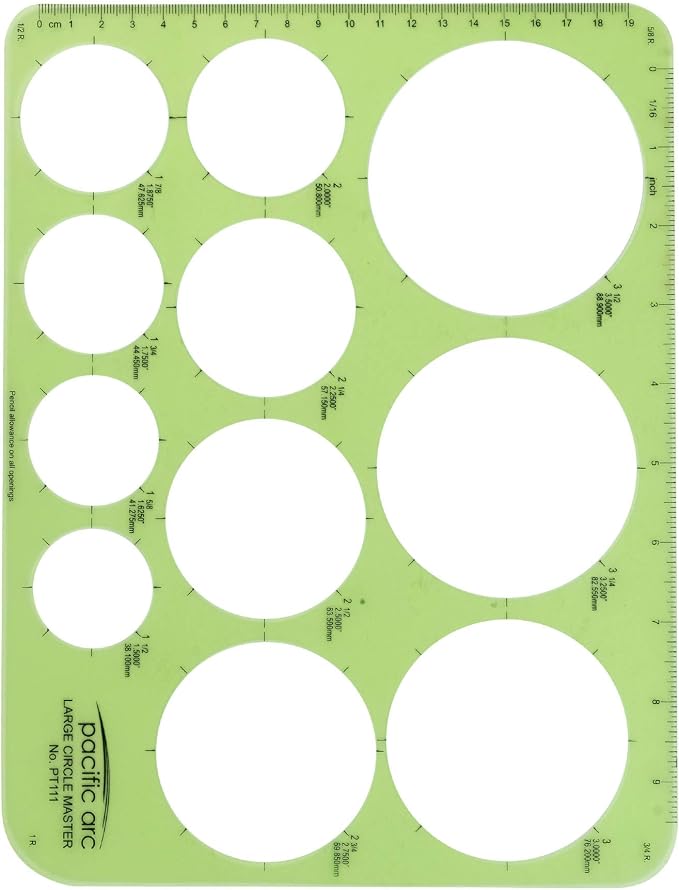 Pacific Arc Template: Large Circle Master, 11 Circles, 1.5" to 3.5" 8.5" x 11" by PacificArc