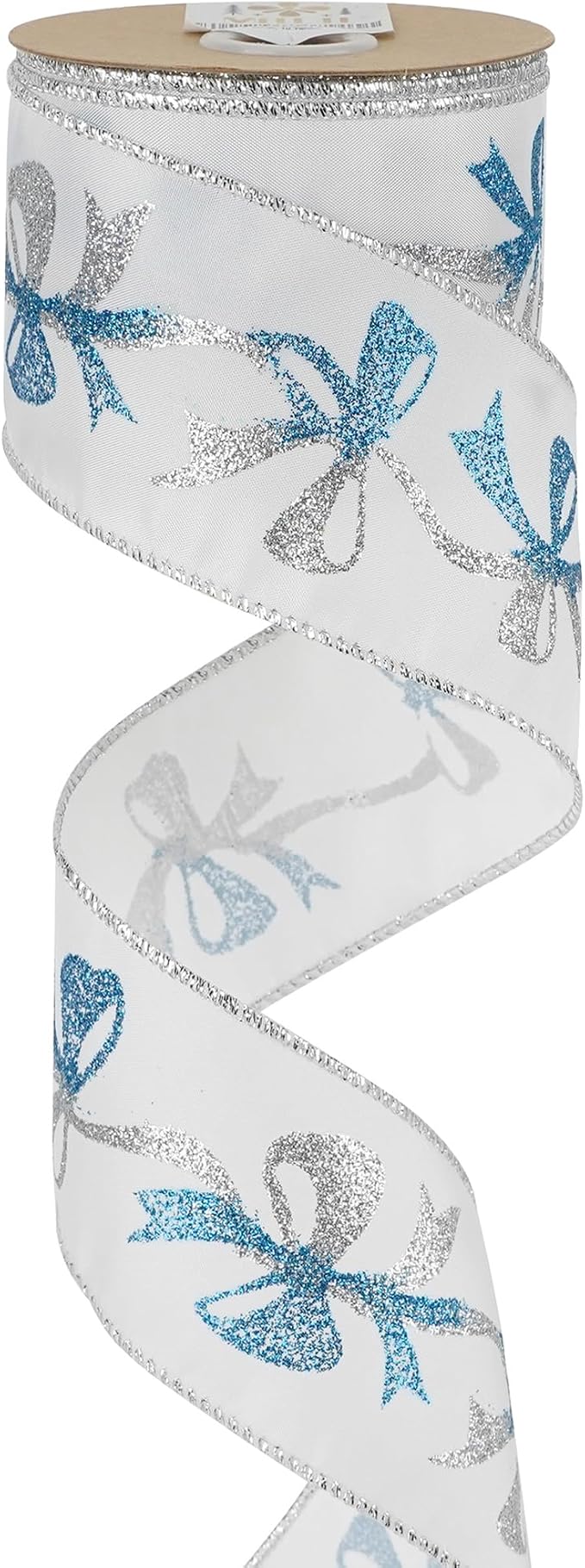 MEEDEE Blue & Silver Christmas Ribbon, 2.5 Inch Wired Satin Ribbon by MEEDEE