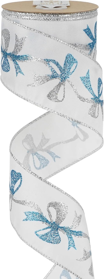 MEEDEE Blue & Silver Christmas Ribbon, 2.5 Inch Wired Satin Ribbon by MEEDEE