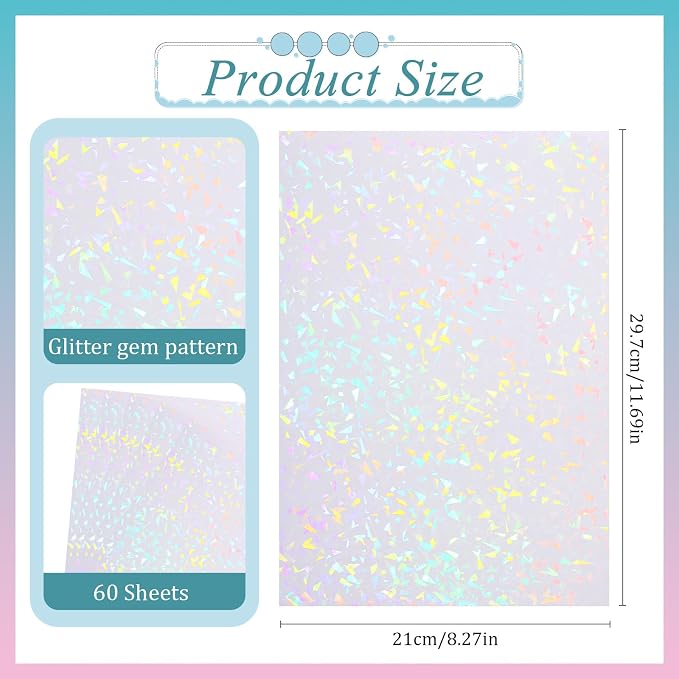 SHENLIU 60 Sheets Holographic Laminate Sheets Clear Glitter Vinyl Sticker Paper - Image 2