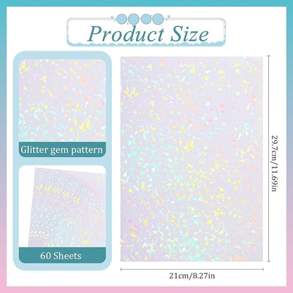 SHENLIU 60 Sheets Holographic Laminate Sheets Clear Glitter Vinyl Sticker Paper - Image 2