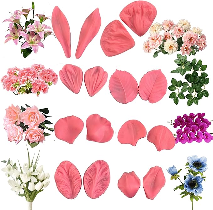 Gumpaste Flower Silicone Veiner Mold 8 Set, Fondant Flower Mold Leaf Tulip by EAHAUCIR