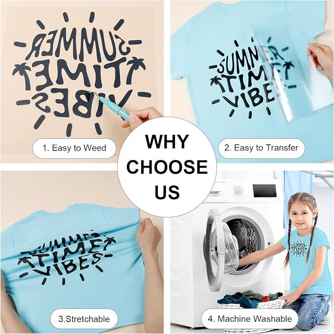 HTVRONT Black HTV Heat Transfer Vinyl Bundle: 10 Pack 12"x12" Iron on Vinyl - Image 3