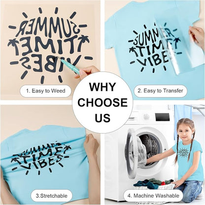 HTVRONT Black HTV Heat Transfer Vinyl Bundle: 10 Pack 12"x12" Iron on Vinyl - Image 3