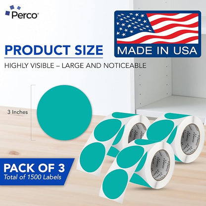 Perco Teal 3-Inch Round Circle Dot Sticker Labels - Image 2
