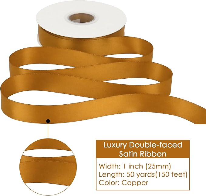 HUIHUANG Satin Ribbon 1 inch Wide Copper Ribbon 50 Yards Double Face Satin - Image 2