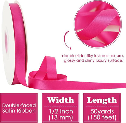 HUIHUANG Hot Pink Satin Ribbon 1/2 inch X 50 Yards Continuous Fuchsia - Image 2