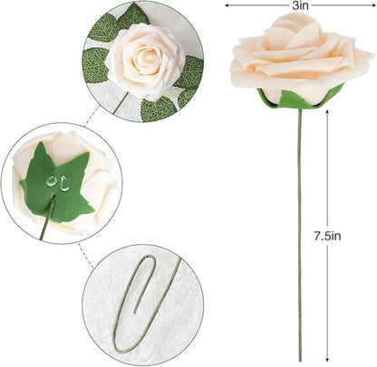 AmyHomie Artificial Flower Champagne Rose 25pcs Real Looking Fake Roses w/Stem - Image 6
