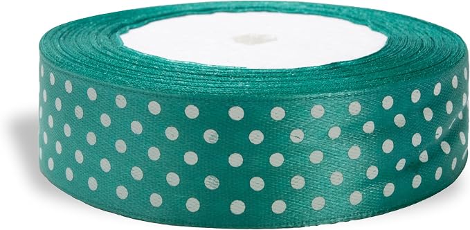 Ribbon 1 inch Mint with White Polka Dots Ribbons - Image 6