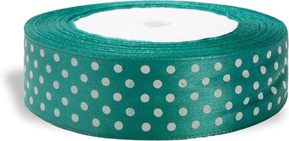 Ribbon 1 inch Mint with White Polka Dots Ribbons - Image 6
