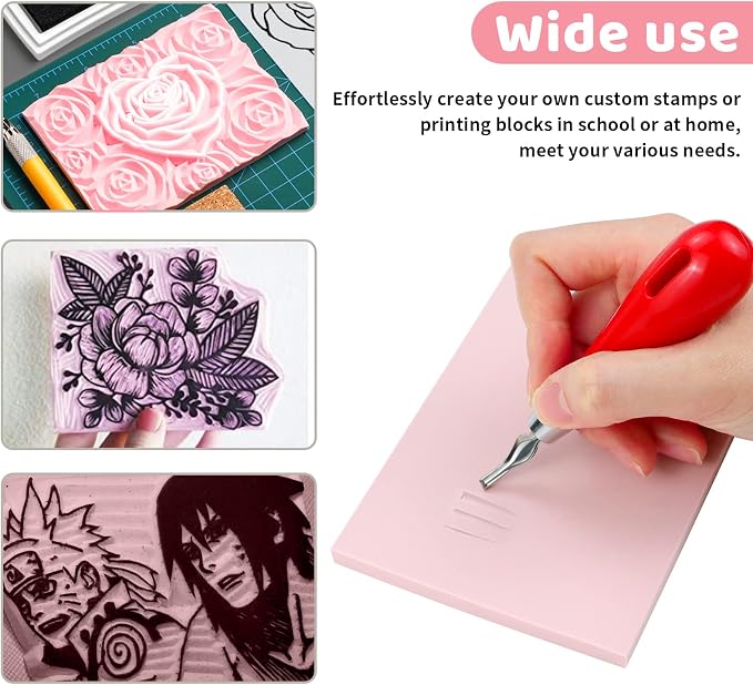 6 Pack 8"x6" Pale Pink Rubber Stamp Carving Blocks Rubber Carved Brick Soft - Image 7